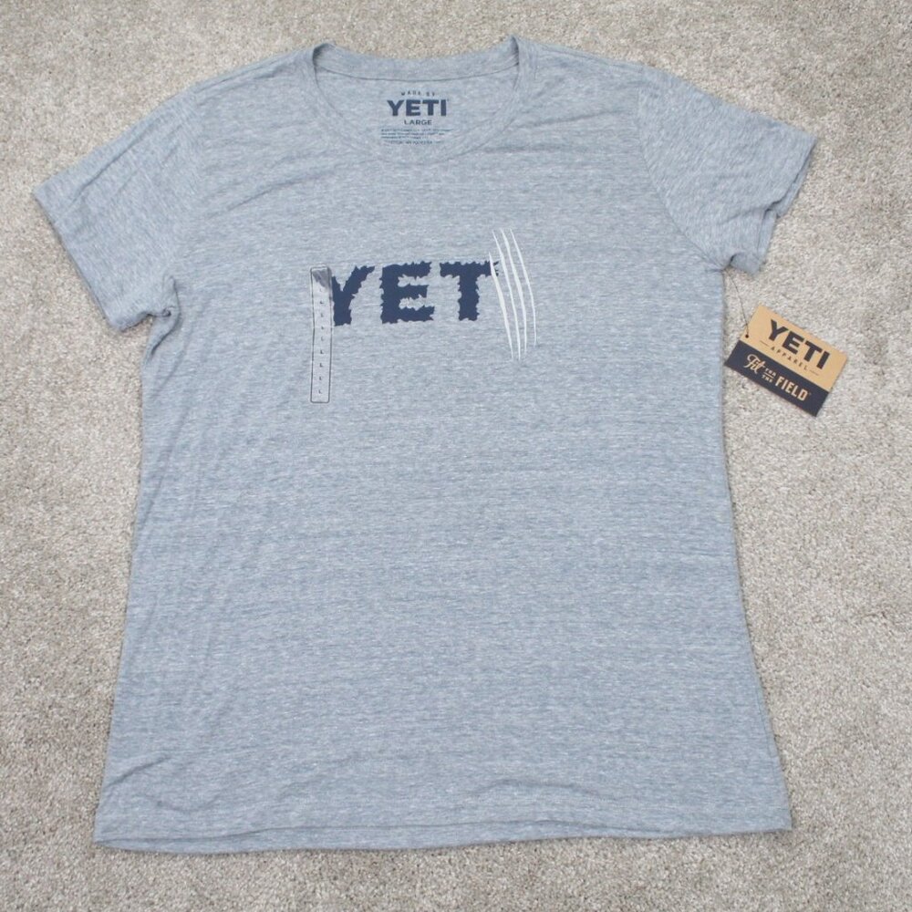 Yeti Shirt NWT Women Large Cool Gray Swipe Stripe Cotton/Poly/Rayon S/S Pullover